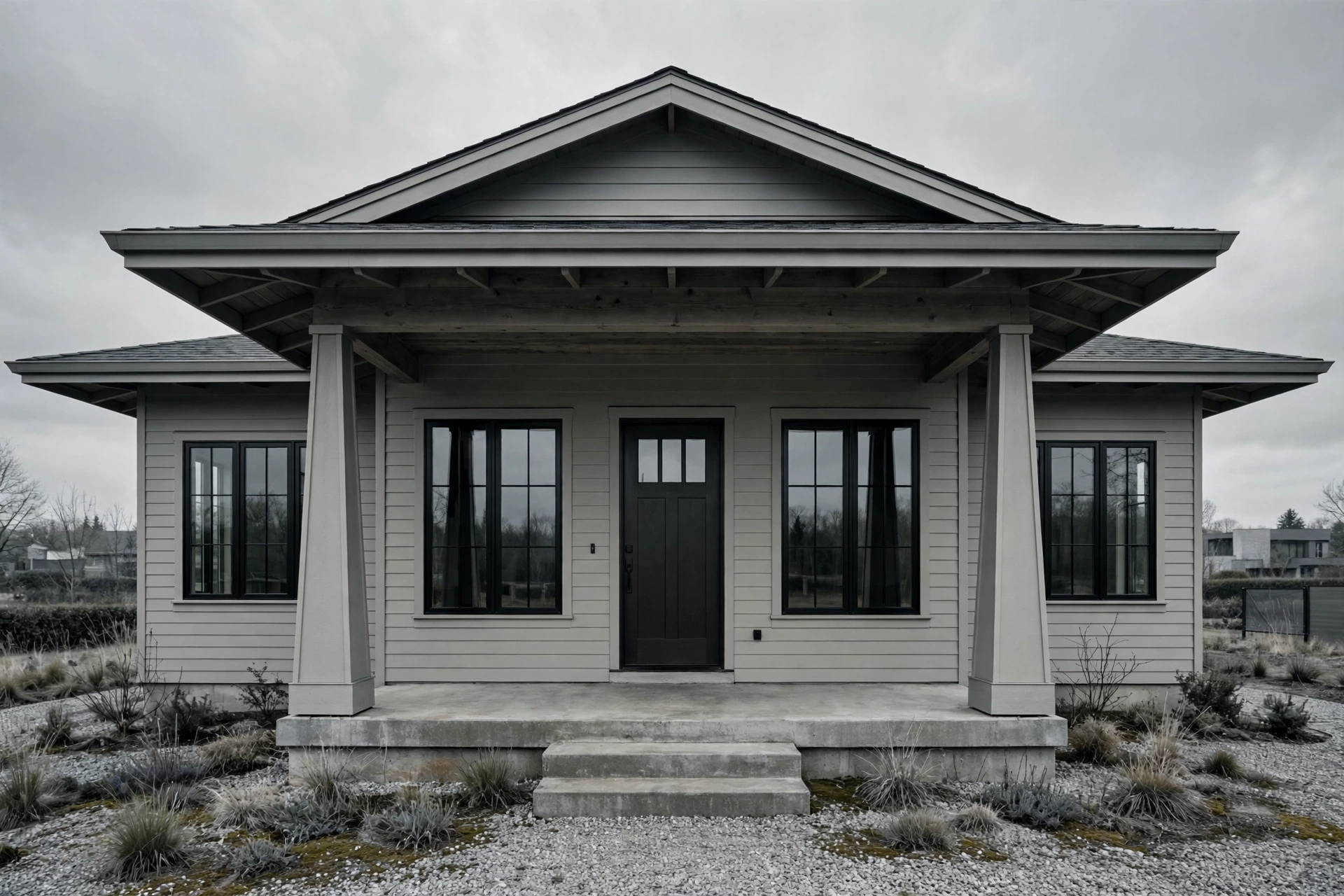 Finished craftsman home exterior in muted tones